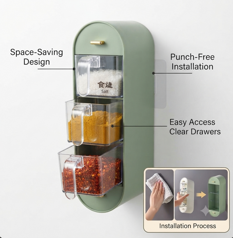 Wall-Mounted 3-Tier Kitchen Spice Organizer – Space Saving Seasoning Box
