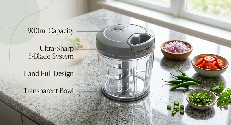 Premium 900ml Manual Vegetable Chopper – Easy Hand Pull Food Processor