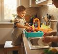 Kids’ Realistic Kitchen Sink Toy Set with Running Water & Play Food Accessories